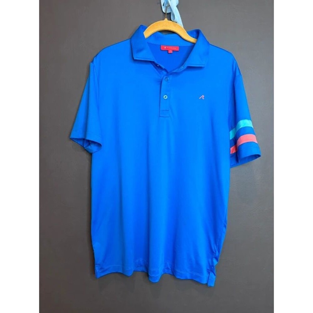 Redvanly Men’s M Blue Golf Polo Shirt Performance Stretch Striped Sleeve